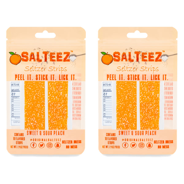 Salteez Seltzer Strips - Sweet & Sour Peach - 2 Packs - 20 Total Strips! - FREE SHIPPING!